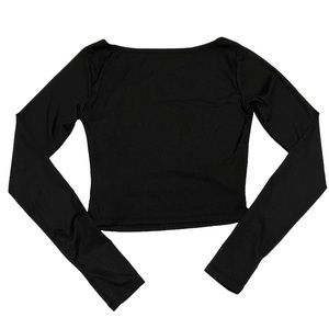 Cut Out Back Long Sleeve Black Crop Top